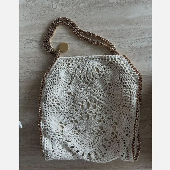 Stella McCartney Cotton Crochet Ajouree Small Tote Butter Cream Handbag Bag New - Picture 2 of 6